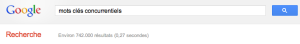 Le nombre de résultats obtenus par Google pour le terme "mots-clés concurrentiels"
