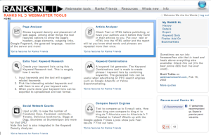 page d'accueil du site ranks.nl - outil du référencement naturel